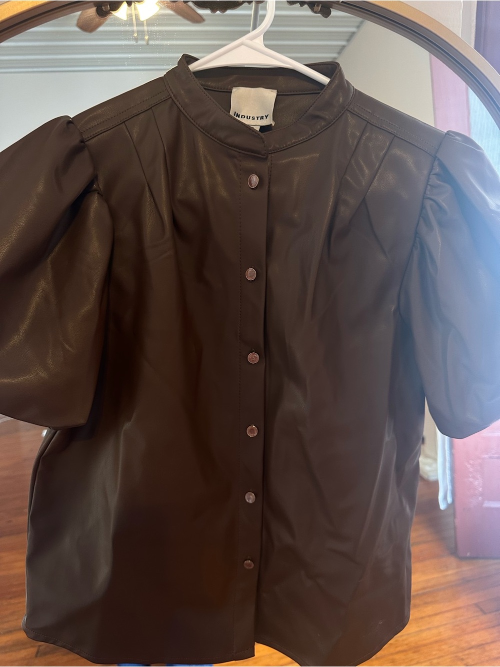 Puff Sleeve Vegan Leather Jacket in Dark Brown - Worn Once